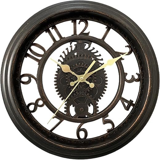 11'' Small Silent Non-Ticking Battery Operated Analog Wall Clock, Unique Retro Farmhouse Gear Round Decorative Wall Clocks for Living Room Bedroom Home Office Outdoor Garden - Black