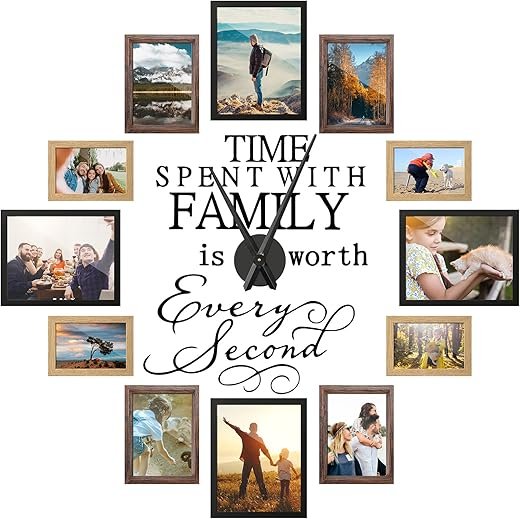 3D Family Clock with Picture Frames Large Collage Photo DIY Wall Clock,Picture Frame Set of 12 with 8x10,5x7,4x6 DIY Family Quote Wall Stickers Kit for Home Living Room Office