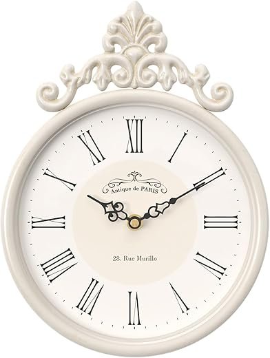 Abdurey Small French Retro Decorative Wall Clock,Ivory White Round Vintage Style,Battery Operated Silent Boho Decor Wall Clocks for Farmhouse,Kitchen,Bathroom,Bedroom(10.3" H x 7.7" W)