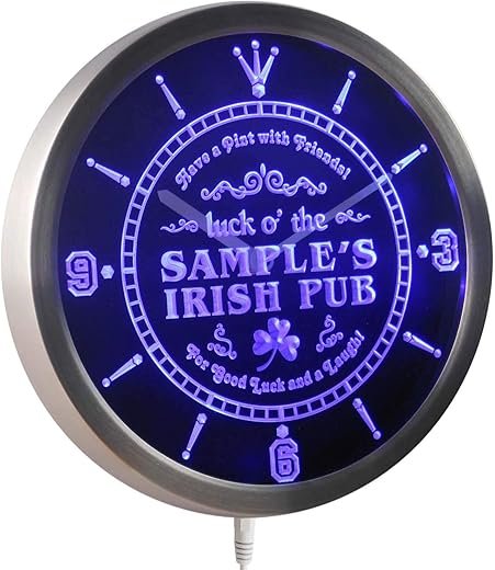 AdvPro ncqv-tm Personalized Custom Luck o' The Irish Pub St Patrick's Neon Sign LED Wall Clock