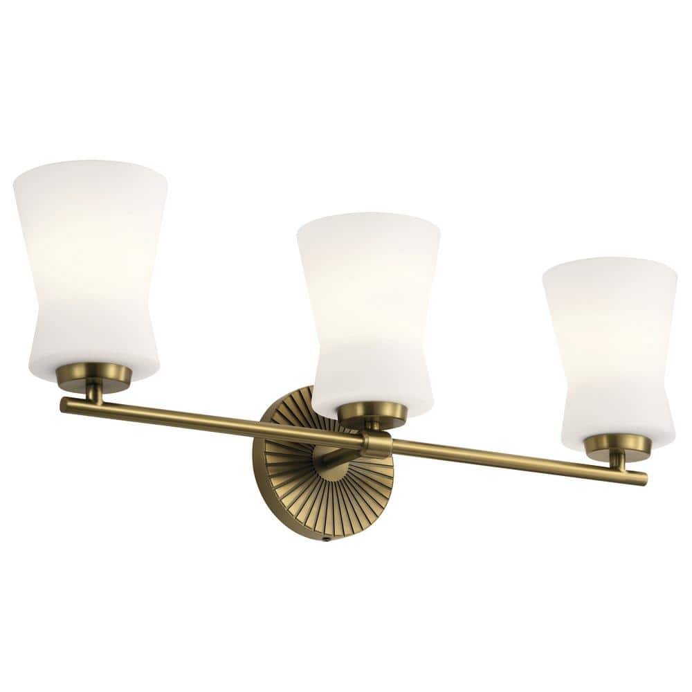 Brianne 24.5 in. 3-Light Brushed Natural Brass Mid-Century Modern Bathroom Vanity Light