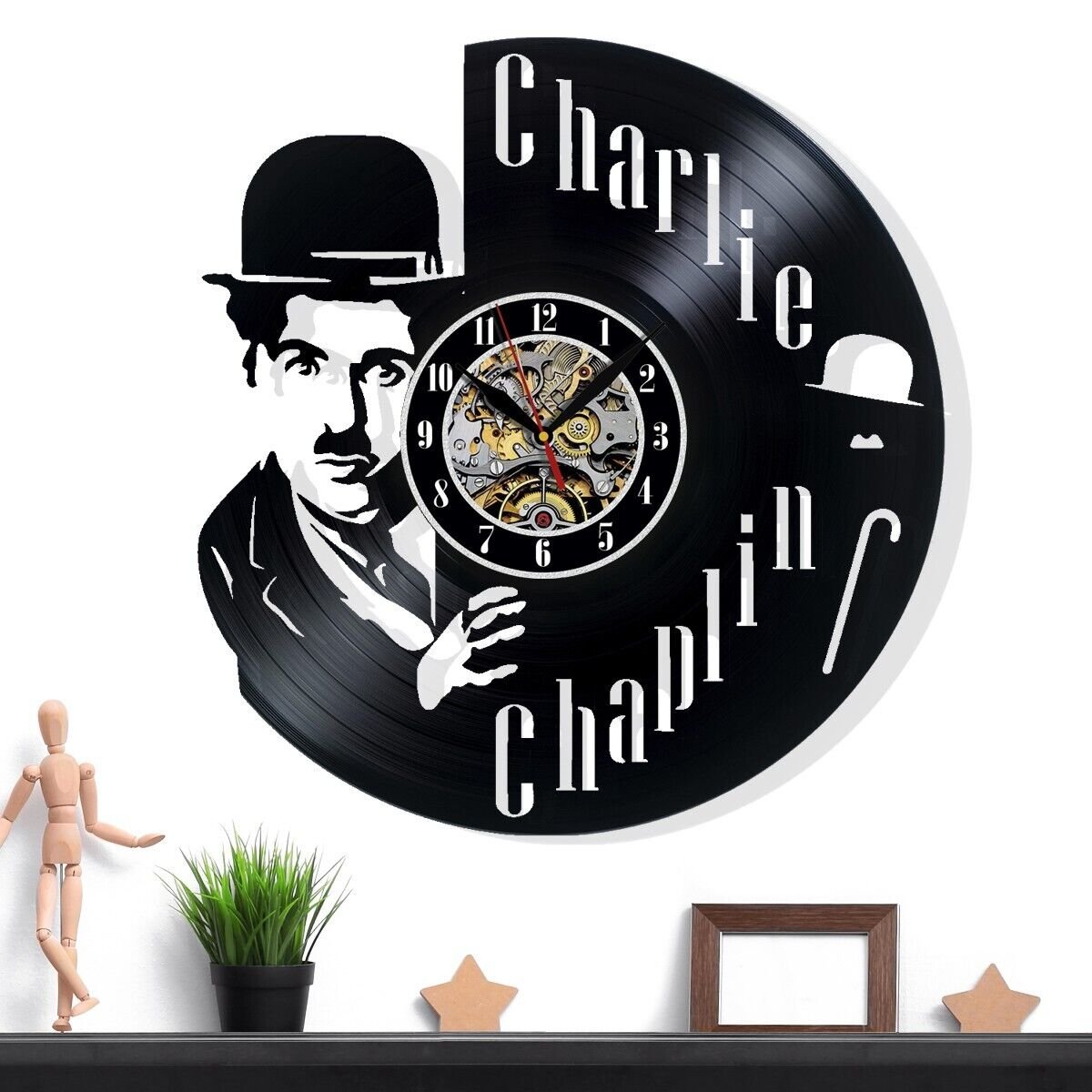 Charlie Chaplin Vinyl Wall Clock - Retro Decor - Home Accent - Perfect Gift