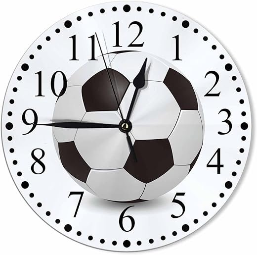 Clock Soccer Ball Pattern Wall Clock 10 Inch Silent Non-Ticking Clocks Battery Operated for Home Living Laundry Room Kitchen Bedroom Office