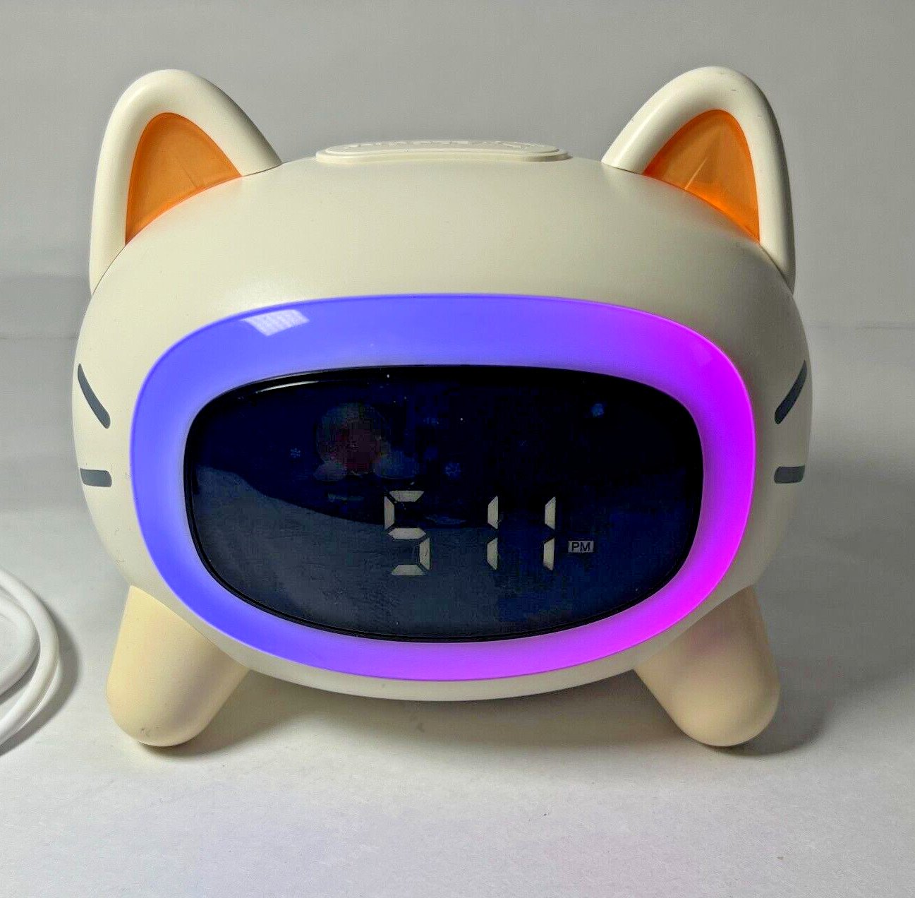 Cute Cat Alarm Clock with Digital Snooze Function & 5 Night Light Colors