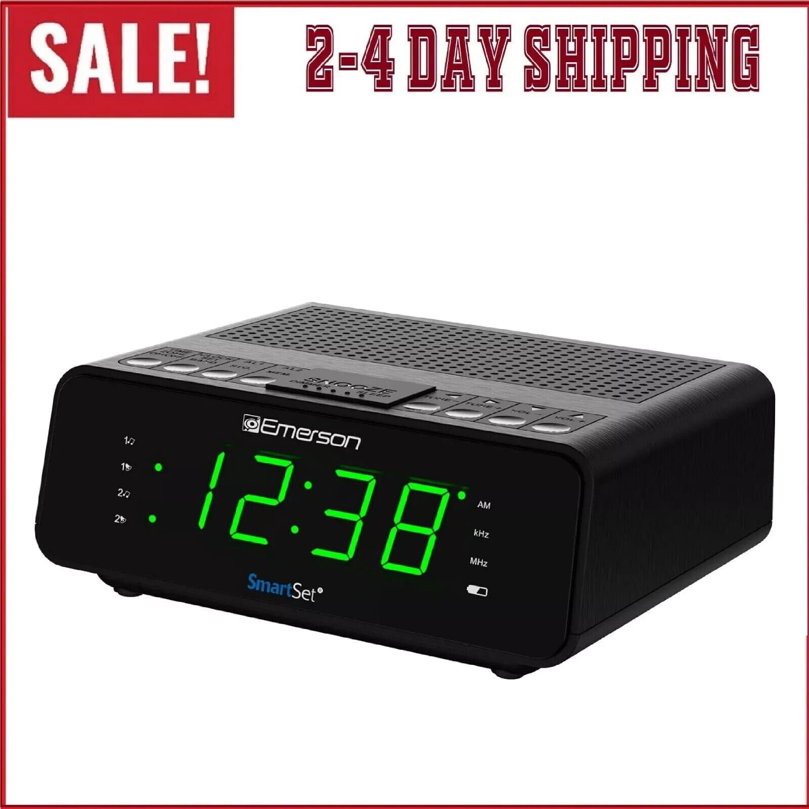 Emerson SmartSet Alarm Clock Radio with AM/FM Radio, Dimmer, Sleep Timer and .9