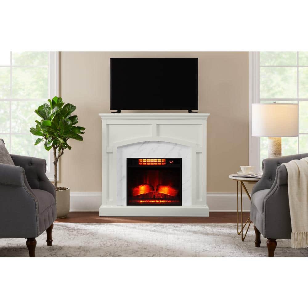 Fallston 45 in. Infrared Wall Mantel Electric Fireplace in White with Cool...