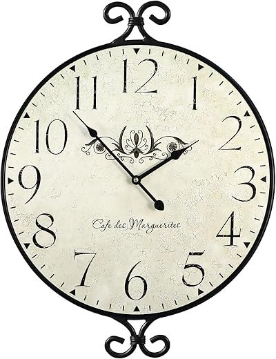 Farmhouse Wall Clock,17 Inch, Wrought Iron Frame with Warm Gray Finish, Vintage Wall Clock Silent Battery Operated Wall Clocks for Home Living Room Kitchen Bedroom