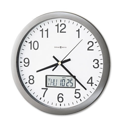 Howard Miller 625195 Chronicle 14" Wall Clock with LCD Inset - WHT/Gray New