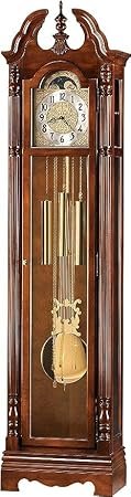 Howard Miller Klinman Standing Floor Clock, with Pendulum Wood Finish Lock Glass Door | Chain Driven Single-Chime Westminster Movement, Modern Grandfather Clock for Bedroom & Living Room