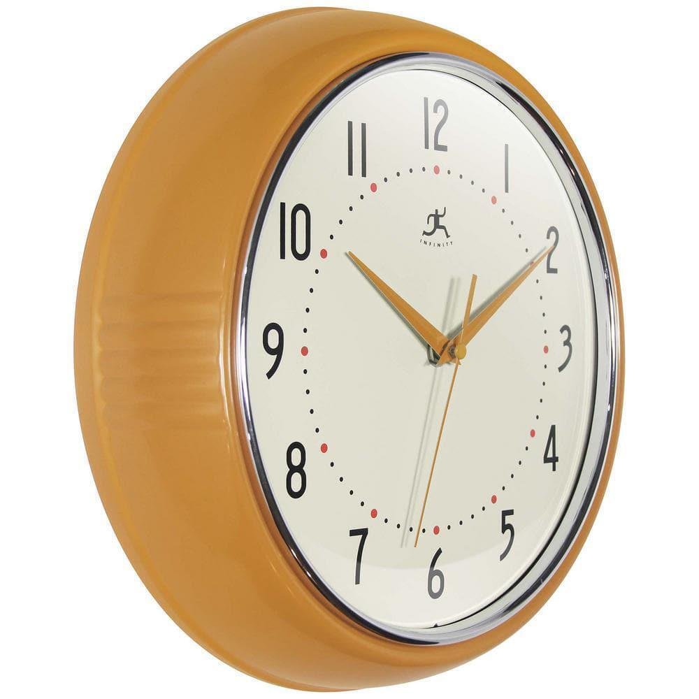Infinity Instruments Wall Clock 12 in. Retro Round Yellow Saffron Aluminum Frame
