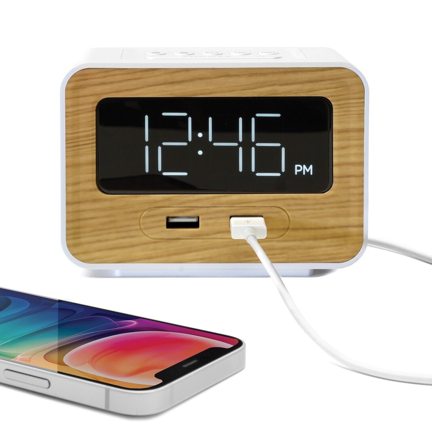 Lumoday Black/Wood Dual USB Charging Large Display Digital Alarm Clock