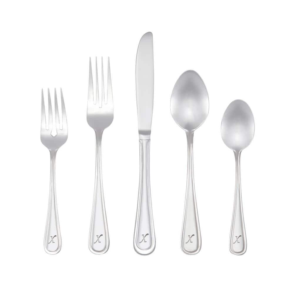 Marina Monogrammed Letter X 46-Piece Silver Stainless Steel Flatware Set (Service for...