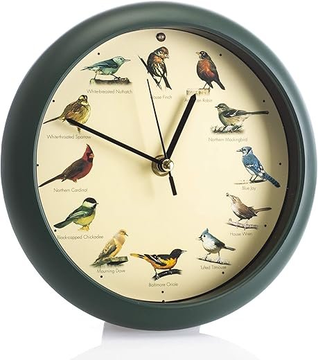 Mark Feldstein, The Original Singing Bird Clock, Green, 8 Inch
