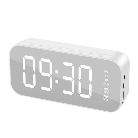 MINKUROW Dual Alarm Clock with Bluetooth Speaker, Portable Wireless Bluetooth Alarm Clock with FM Radio, HD Ultra-Large Display, Suitable for Kids and Elder People White