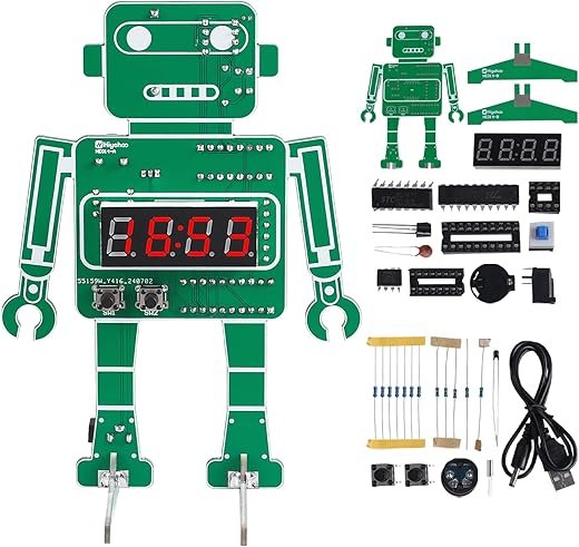 MiOYOOW Robot DIY Digital Clock Kit, 4-Digit Robotic Alarm Clock Soldering Practice Kit with Temperature Display, STEM Learning Circuit Board Kit for School Education and Home Office Use
