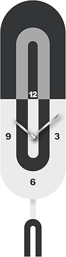 Modern Classic Vertical Oval Pendulum Wall Clock, White, Black and Light Gray, MDF, 18.3"x5.7"x1.8", with White Gift Box