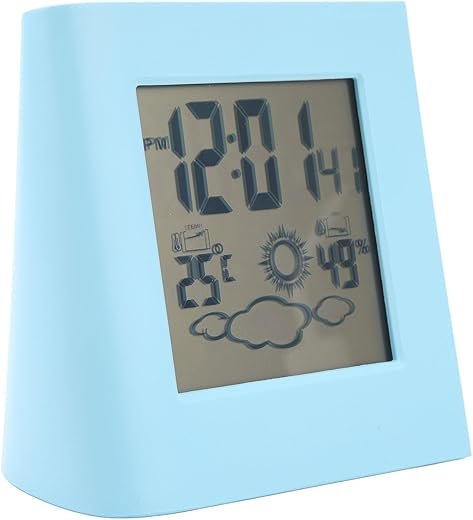Solar Alarm Clock Solar Powered Alarm Clock Eco Friendly Alarm Clock Solar Desk Clock Solar Charging Clock for Weather Forcast Clock Solar Powered LCD Display Clock (Blue)