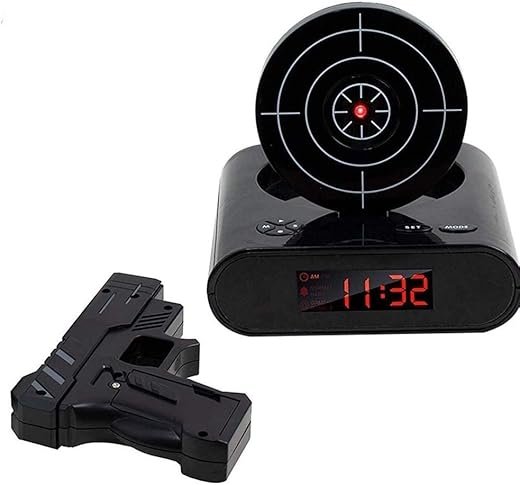 Target Practice Digital Alarm Clock with Shooting Game, LED Display, Green and White (Black)