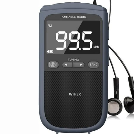 Wiher AM FM Walkman Radio:900mAh Rechargeable Portable Pocket Radio with Digital Tuning, LCD Screen,Stereo Earphone Jack, Sleep Timer and Alarm Clock for Jogging,Walking Gray