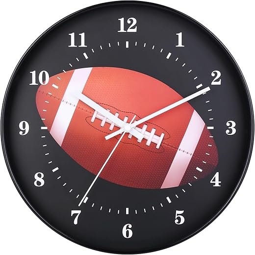 12 Inch Football Wall Clock with Battery Operated Silent Clock Movement and Sturdy Frame,Great Decor for Bedroom,Livingroom or Office,Nice Gifts for Basketball Lovers,Friends and Father