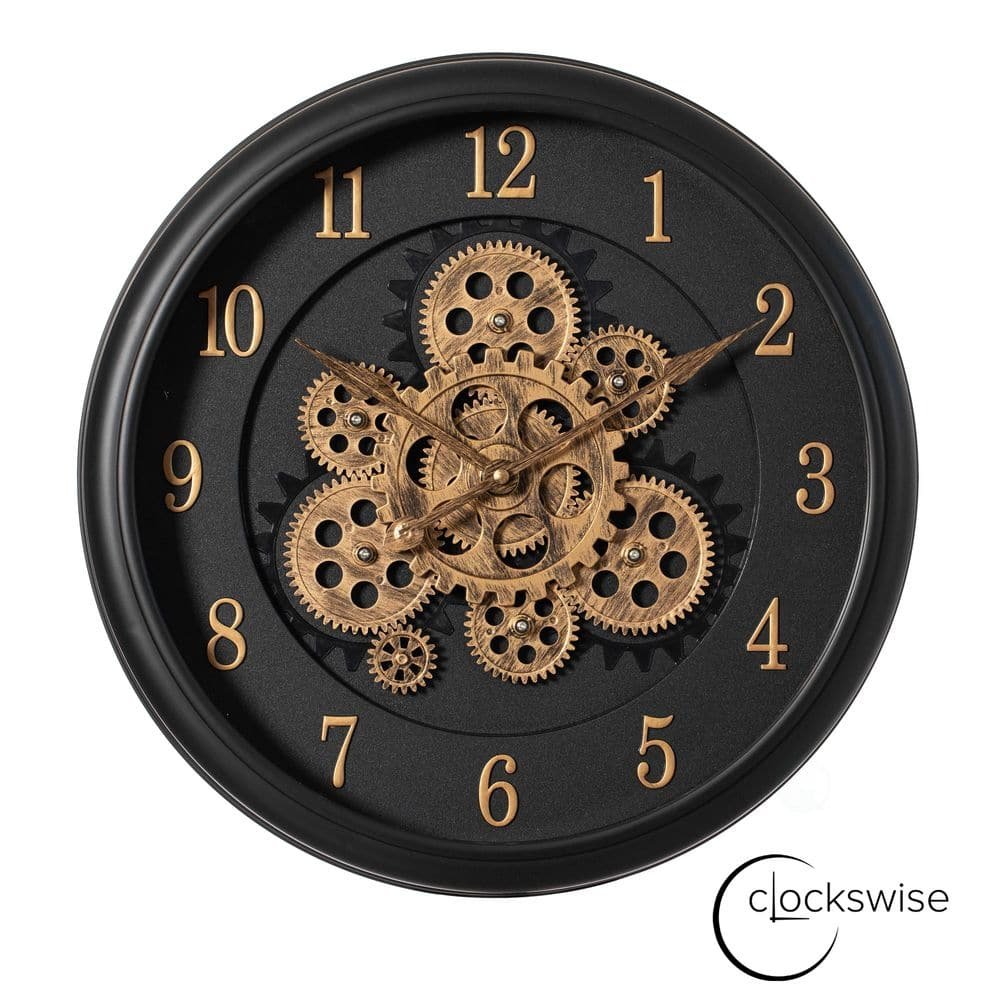 16 in. Industrial Exposed Rotating Gear Wall Clock Steampunk Aesthetic with Vintage-Inspired...