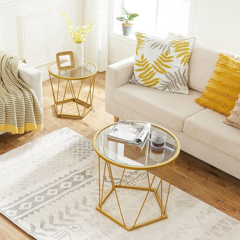 19.7 in. Modern Style Gold Round Glass Small Coffee Table Set with...