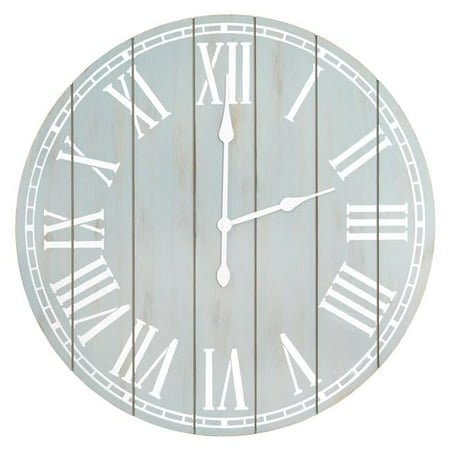 23 in. Wood Plank Rustic Coastal Wall Clock, Light Blue Wash - Large