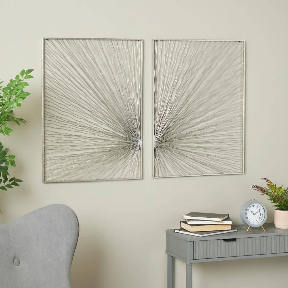 30 in. x 22 in. Silver Coiled Ribbon Sunburst Wall Metal Work...