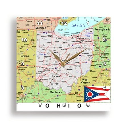 3dRose, Image of Ohio Topographic Map With State Flag, 10x10 Wall Clock