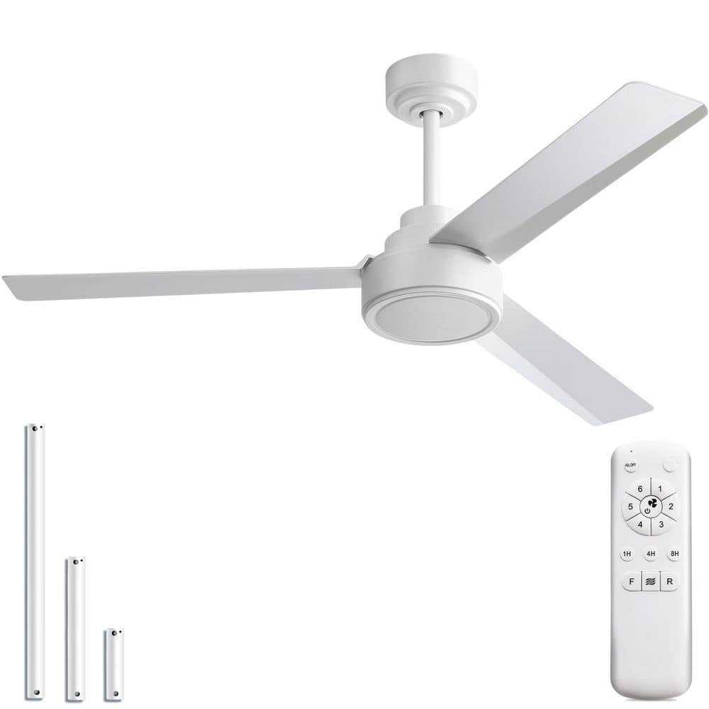 52 in. Indoor/Outdoor White Ceiling Fan without Light for Bedroom, Remote Control...
