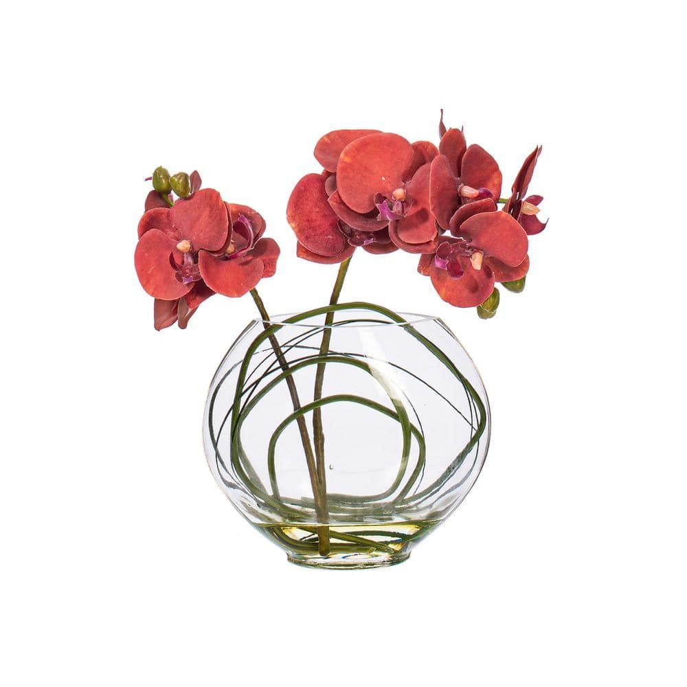 9 .8 in. Purple Artificial Butterfly Orchid Floral Arrangement in Glass Pot