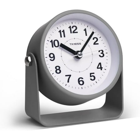 Analog Alarm Clock, Silent Non-Ticking Quartz Movement, Battery-Operated with Snooze & On-Demand Light, Easy to Set Gentle Wake Bedside Desk Clock, Ideal for Home, Travel, Office (Gray)