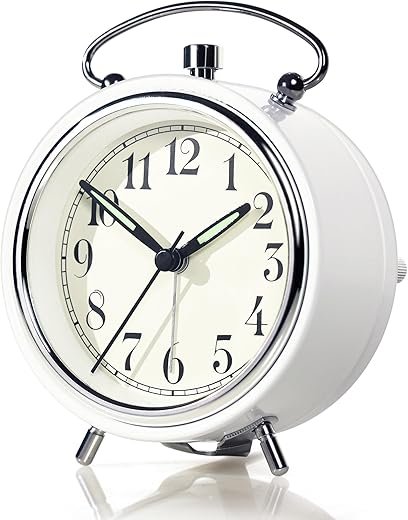 AYRELY® 4 Super Loud Alarm Clock for Heavy Sleepers, Desk Clock with Built-in Metal Bell, Silent Analog Table Clock with Night Light for Bedroom, Bedside, Office, Kitchen (White)