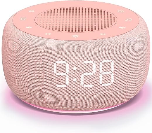 Buffbee Sound Machine & Alarm Clock 2-in-1-0-100% Display Dimmer, Under Light, Sleep Timer, Precise 30-Level Volume Control White Noise Machine