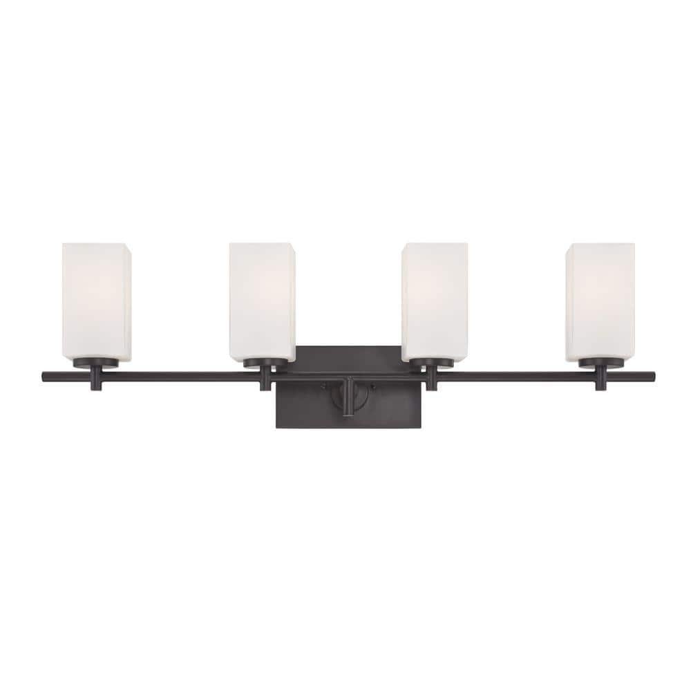 Dakota 32 in. 4-Light Biscayne Bronze Modern Vanity Light with Frosted Glass...