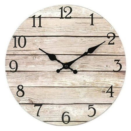DESIGNICE Wall Clock,Wooden Country Design Wall Clocks Battery Operated,Large Bold Numbers Small Wall Clock,10,Style1