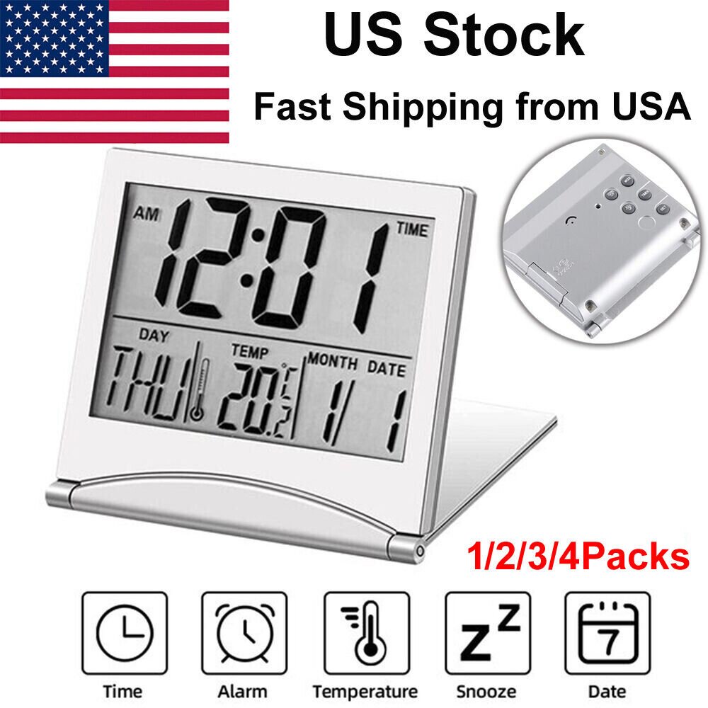 Digital Travel Alarm Clock Foldable Temperature LCD Clock Compact Desk Timer New