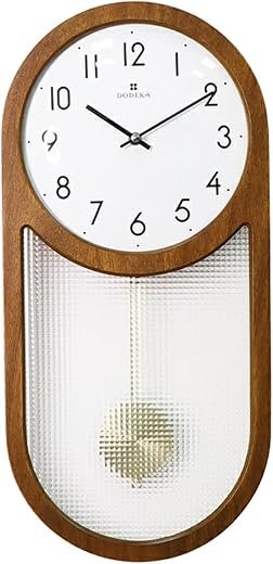 DODEKA Quartz Wall Clock Japanese Style Pendulum Battery Operated Classic Wooden Frame Silent Movement for Home, Living Room, Bedroom, Kitchen, Office