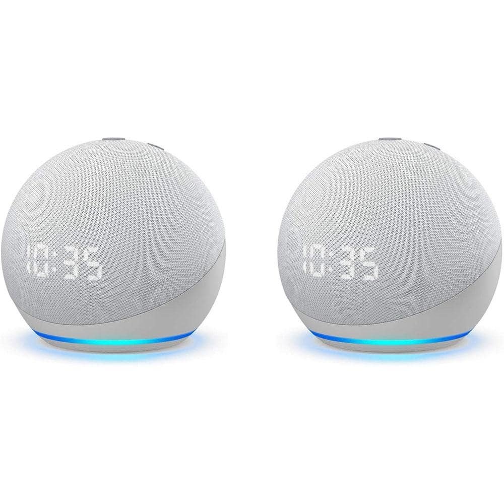Echo Dot 4th Gen Clock White, 2-Pack