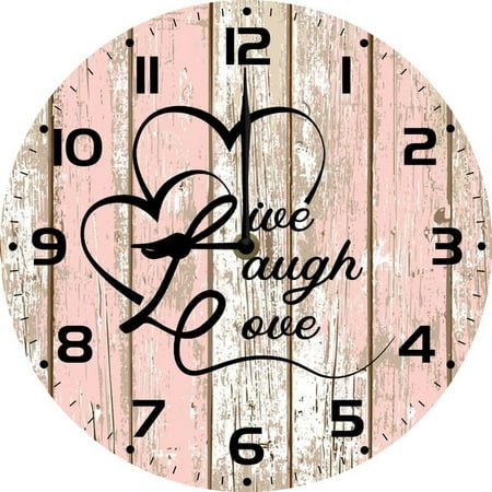 Geroclonup Live Laugh Love Wooden Sign Live Laugh Love Wall Clock 25cm Silent Non-Ticking Battery Operated Quartz Round Wooden Wall Clock Decorative for Home Office Kitchen