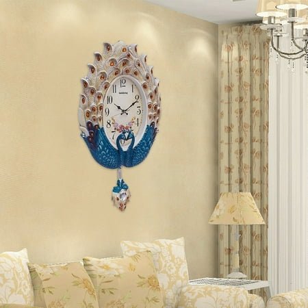 Griptix Retro Luxury Peacock Wall Clock Wall Mounted Pendulum Clock Bedroom Home Decor