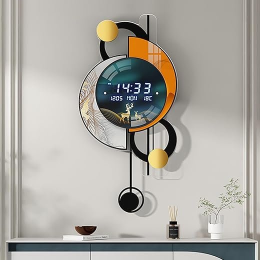 homary 26.4-Inch LED Multifunctional Wall Clock – Voice-Activated Silent Clock with Digital Display for Home, Office, Kitchen, and Bedroom Wall Decoration