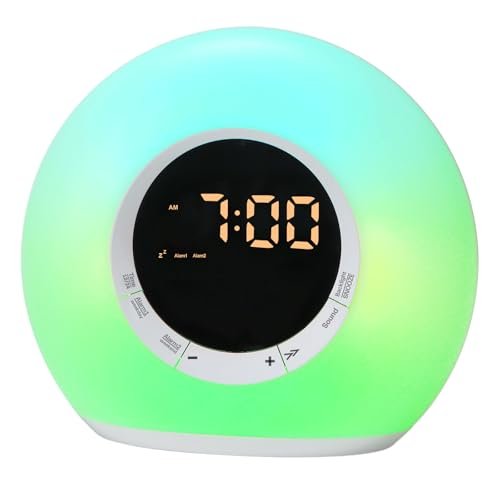 I·CODE Alarm Clock Sound Machine with Dimmable Night Light, 10 White Noise,2 Alarms,Sleep Timer,Snooze, Loud Alarm Clock for Heavy Sleepers (White)