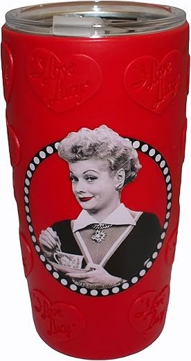 Mid-South Products I Love Lucy Embossed Silicone Sleeved Double Insulated Travel Mug 16 oz