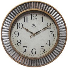 Infinity Instruments Wall Clock 16 in. Industrial Quartz Beige Glass Cover Brass