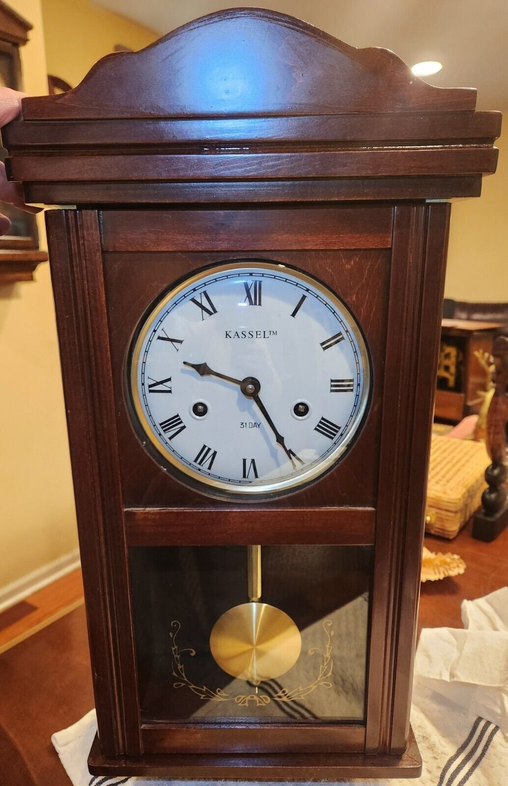 Kassel 31 Day Wall Clock Mechanical Key Wind Chime Pendulum Wood - Vintage