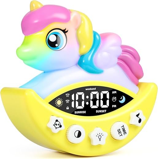 Kids Alarm Clock, Digital Alarm Clock for Kids Bedroom, Cute Unicorn Wake Up Clock with Night Light, Sleep Training and Sound Machine for Children Kids