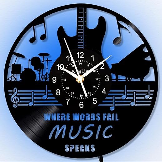 KingLive Guitar Clock Vinyl Wall Clock Music, LED Night Light with Remote Control Wall Clock for Living Room, Rock Music Party Vintage Record Decor,12 Inch Music Wall Clock - Christmas Decor Gifts