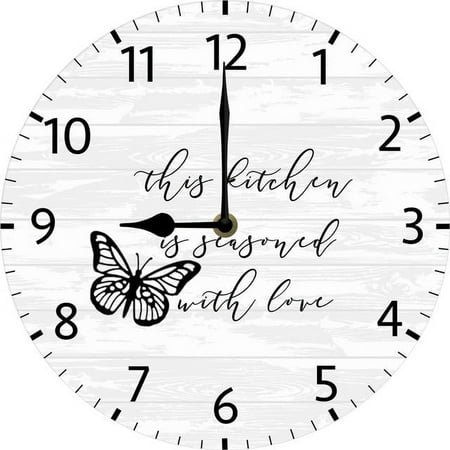 Kitchen Wall Clock This Kitchen Is Seasonal With Love Sign, Meals Decor Gift, 10 Inch Silent Battery Operated Wood Clocks for Dining Room Bar Non Ticking Easy to Read