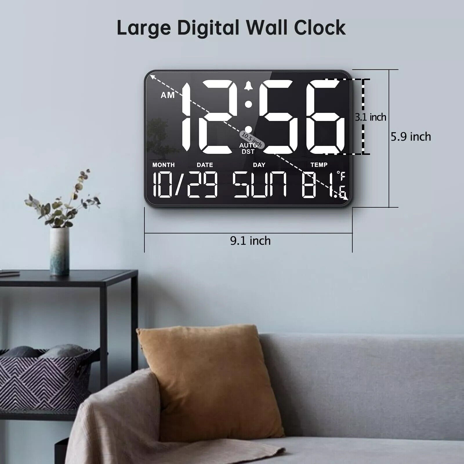 Large Digital LED Wall Clock Jumbo Display with Calendar Temperature Desk Clock